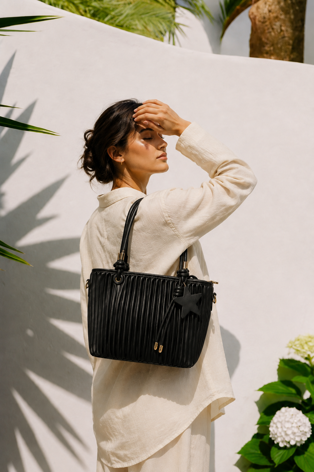 Women’s Pleated Tote Bag with Star Charm