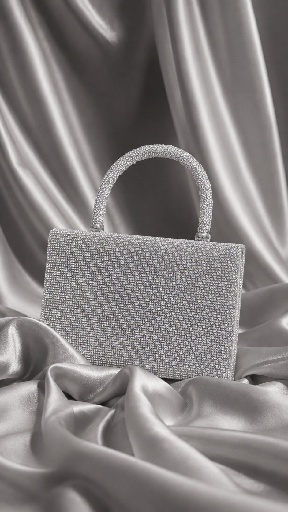 Women’s Silver/Gold Rhinestone Evening Handbag with Bow