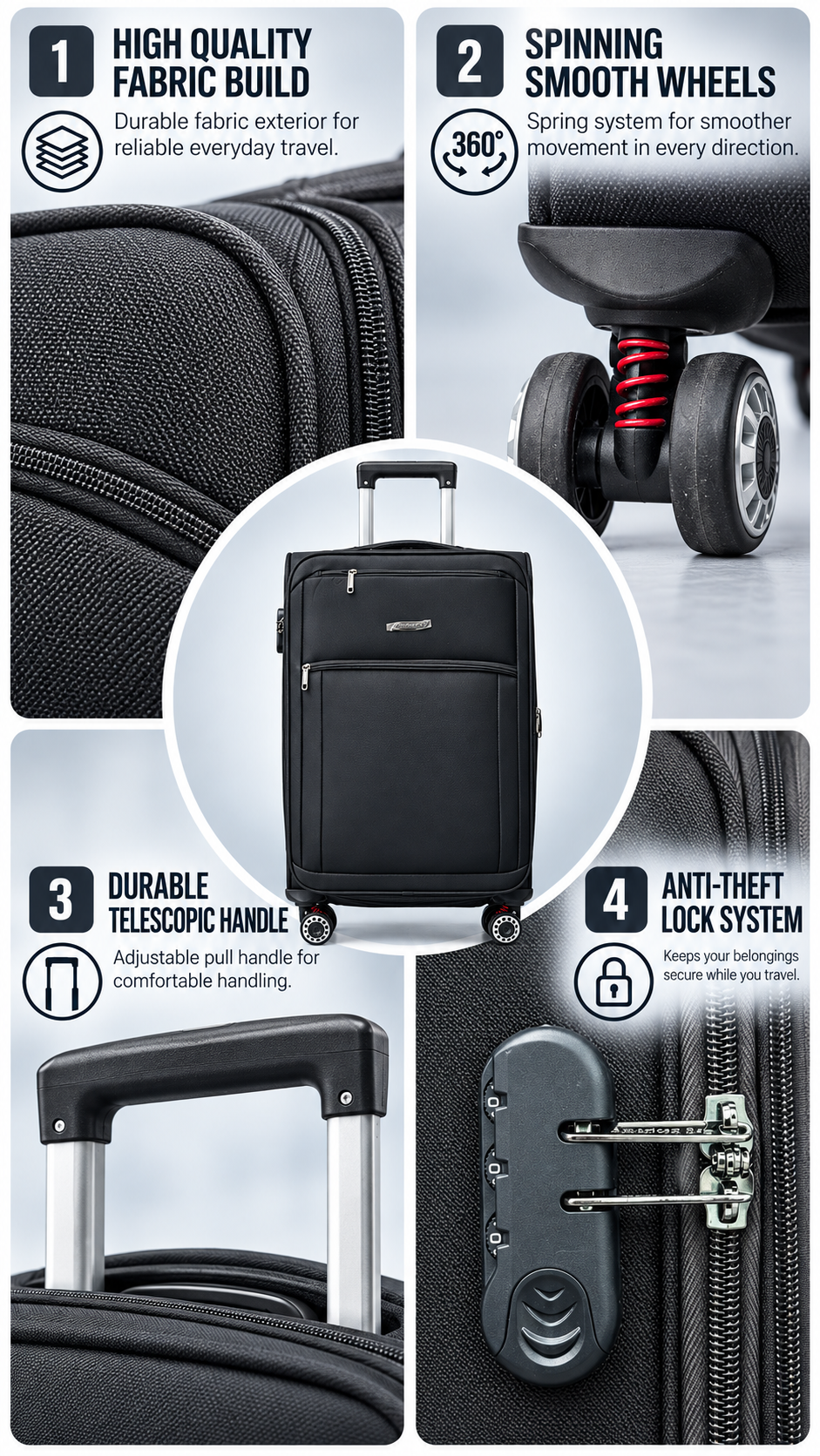 3Pcs Soft Luggage Set