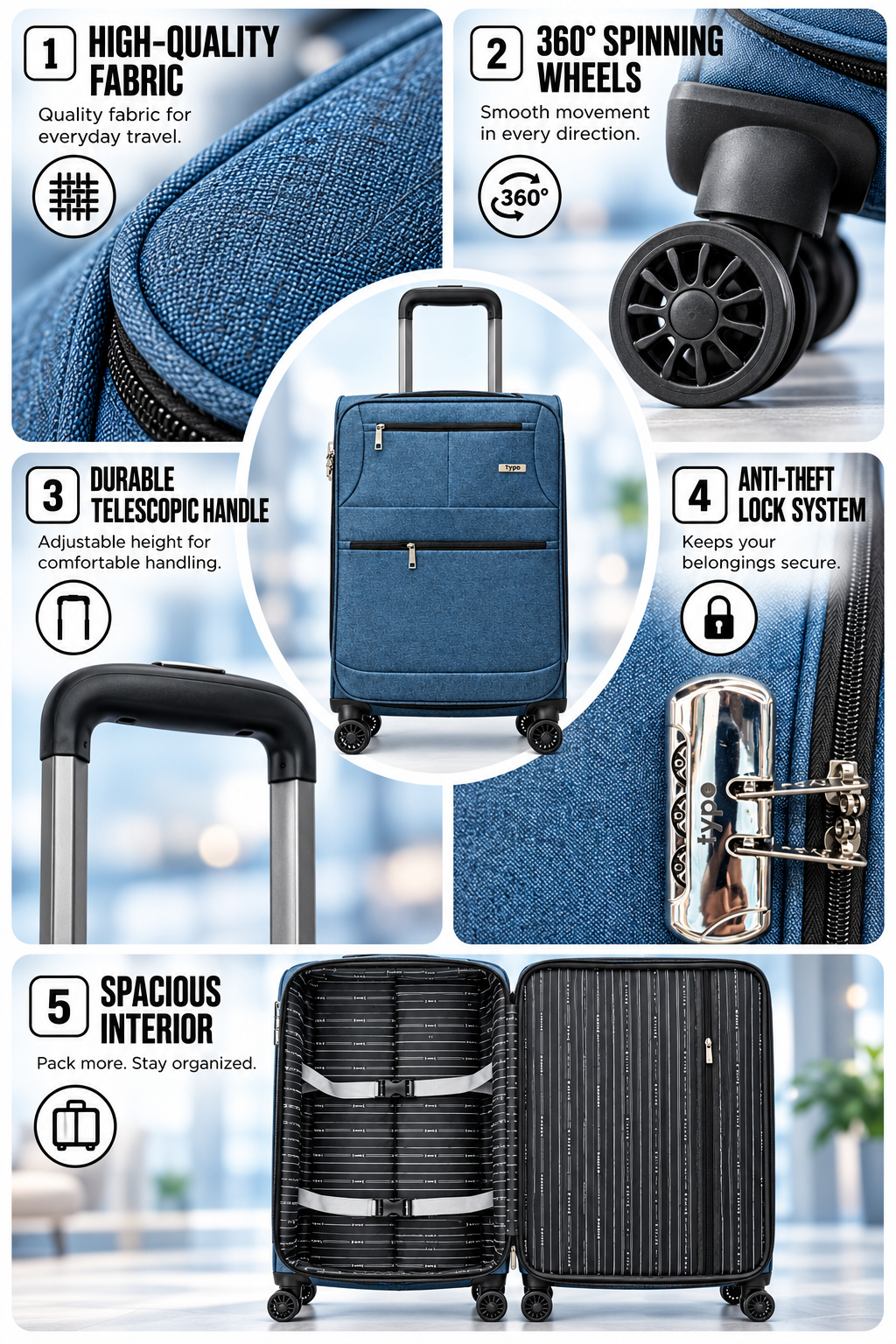 Fabric Luggage Set 3 Pieces