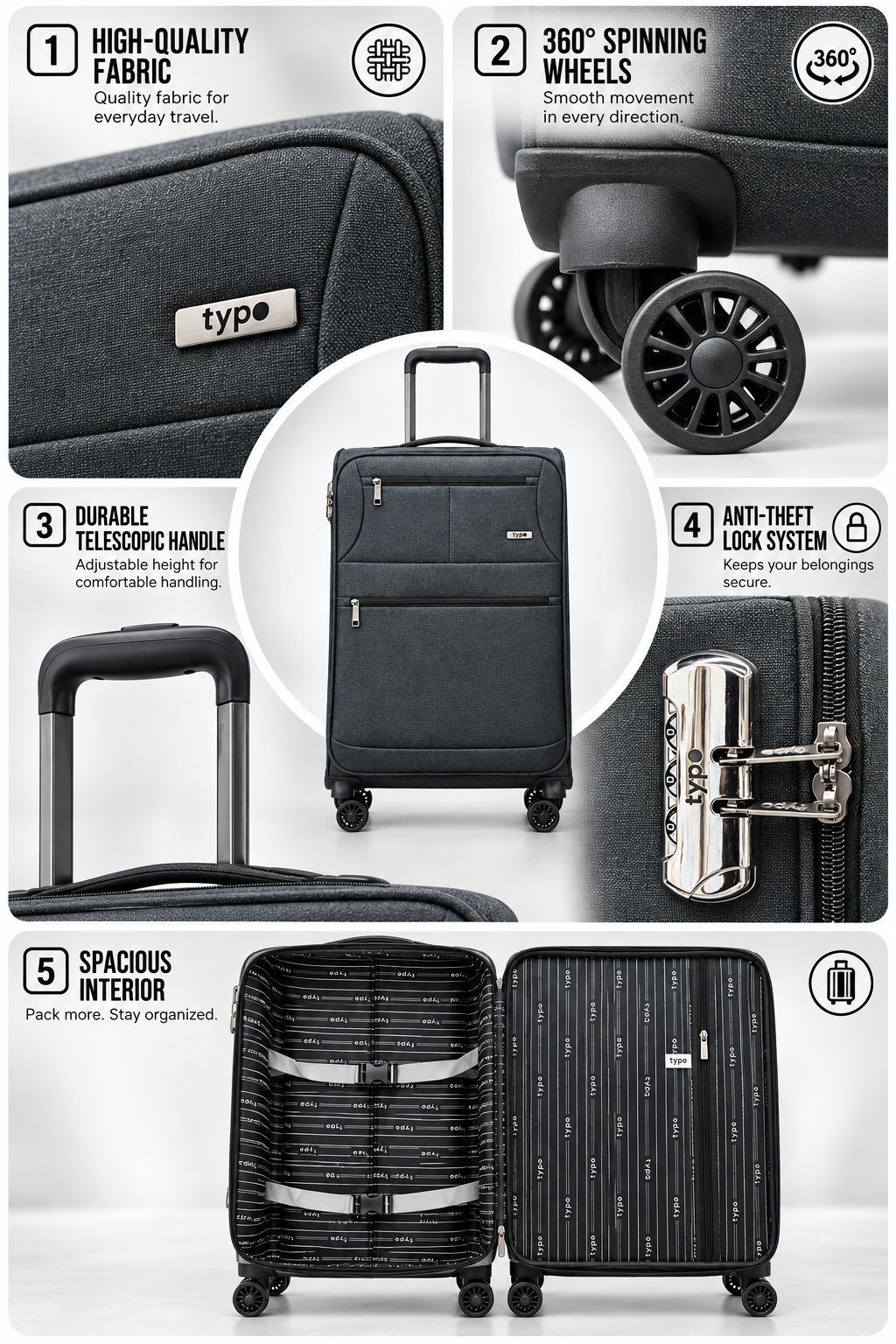 Fabric Luggage Set 3 Pieces