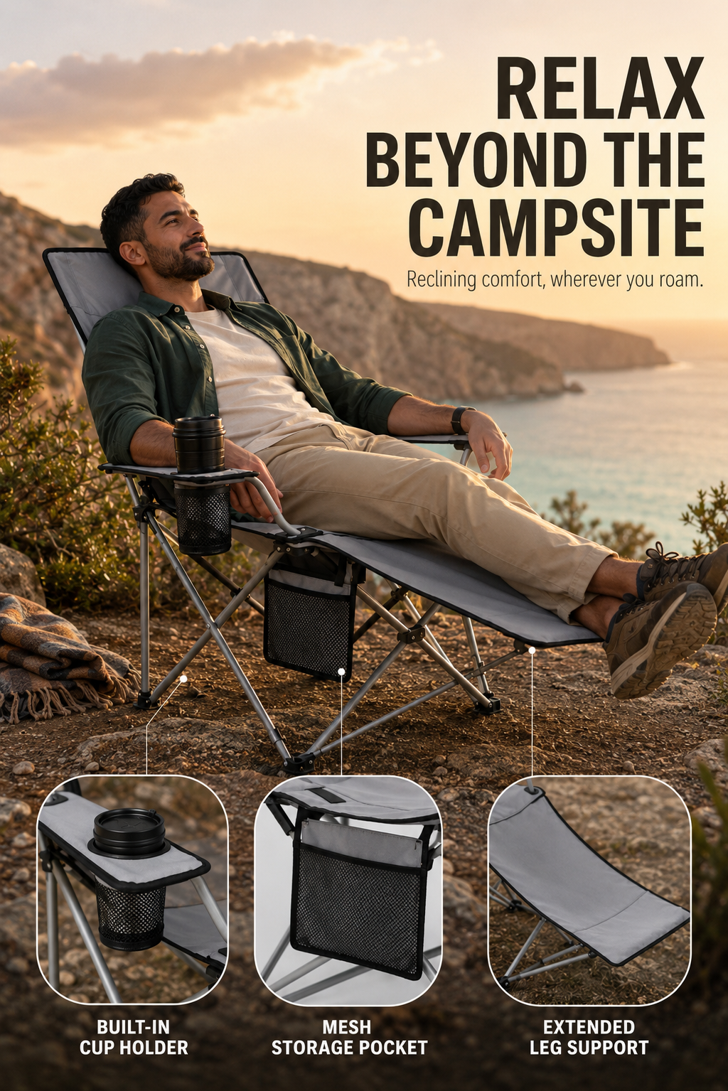 Reclining Camping Chair with Footrest