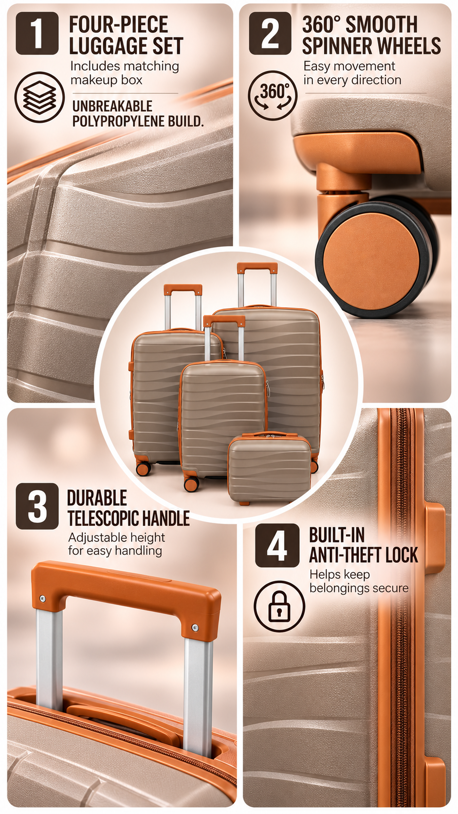 Luggage Set with Makeup Case