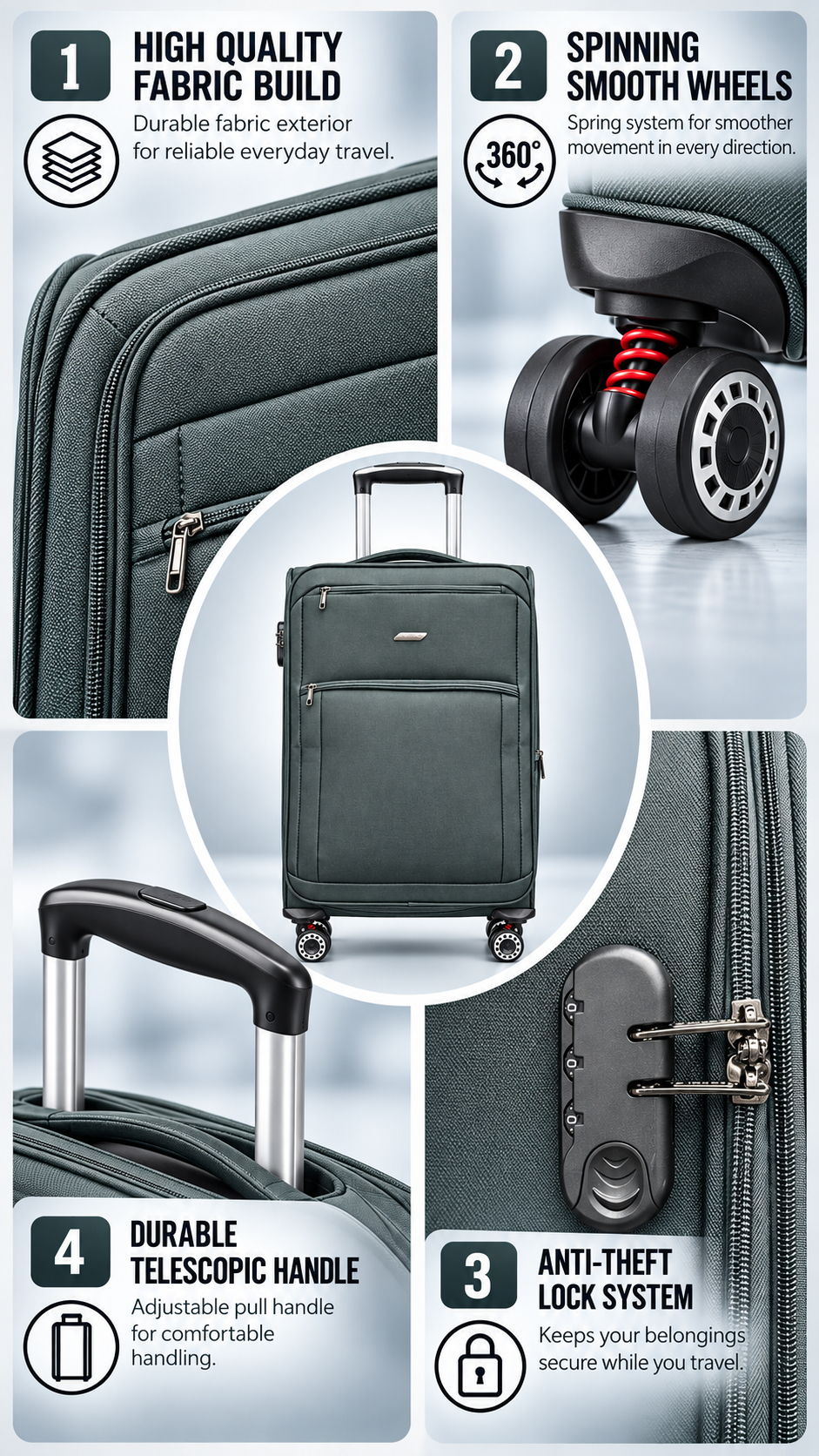 3Pcs Soft Luggage Set