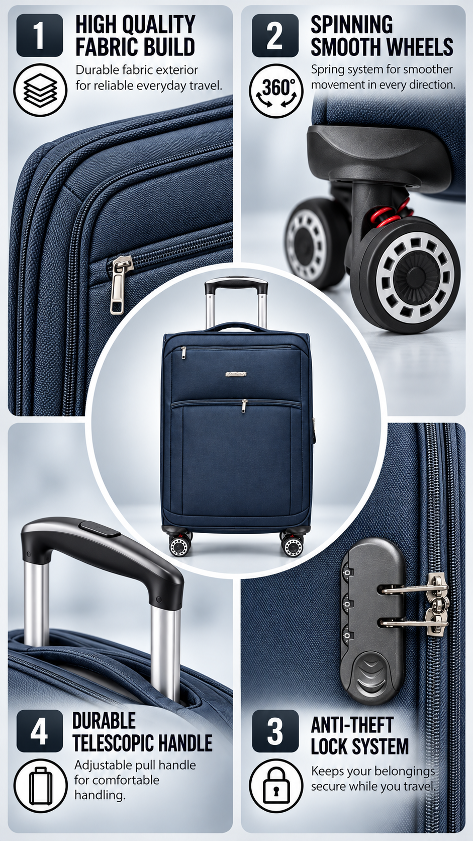 3Pcs Soft Luggage Set