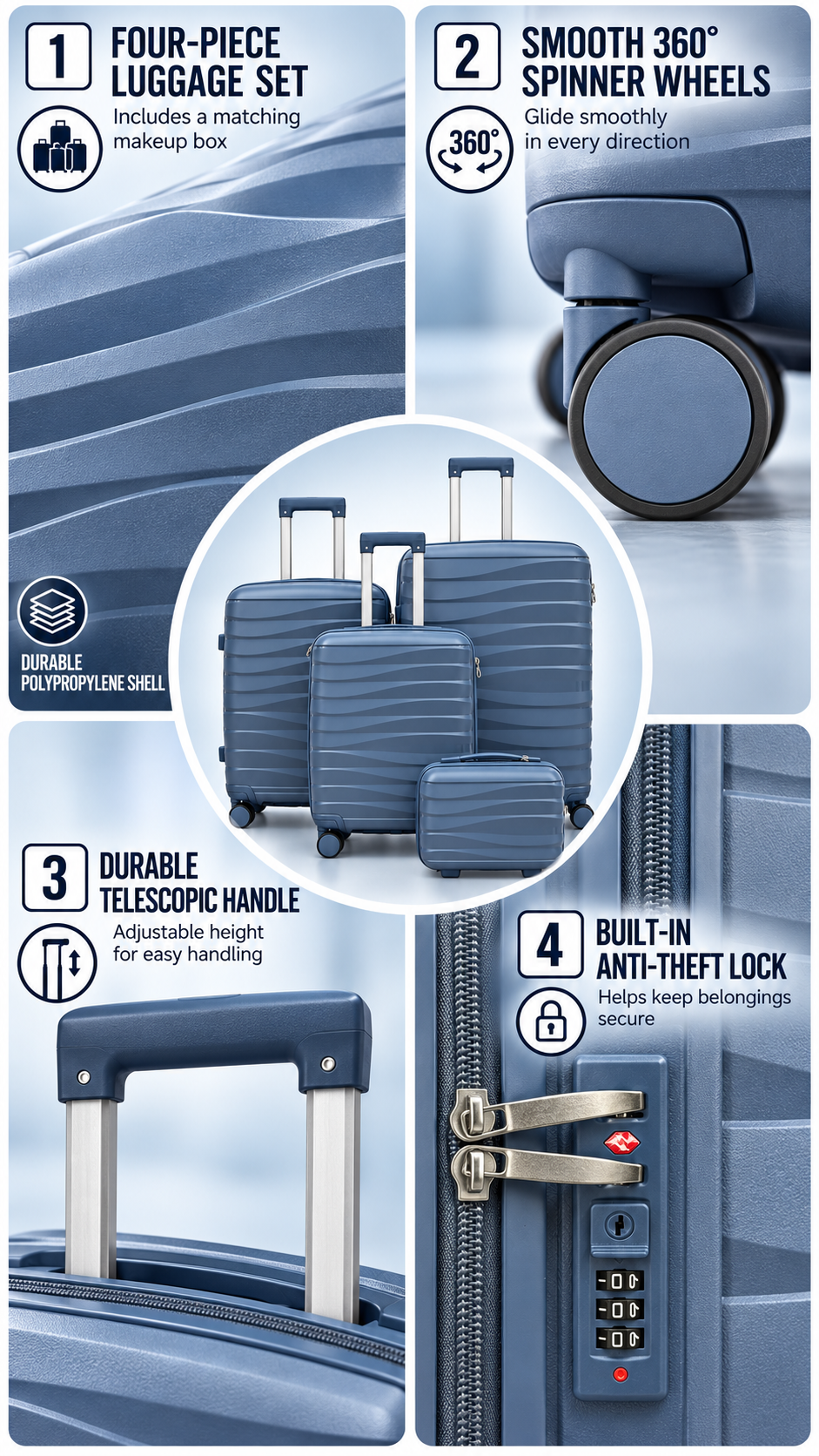 Luggage Set with Makeup Case