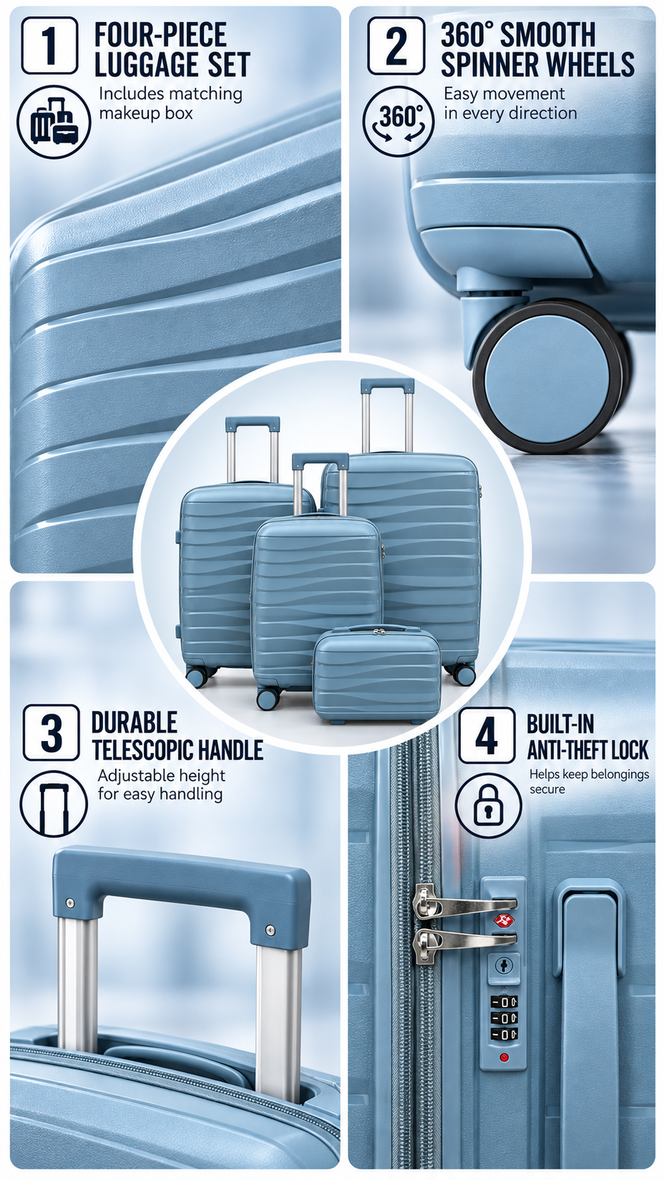 Luggage Set with Makeup Case