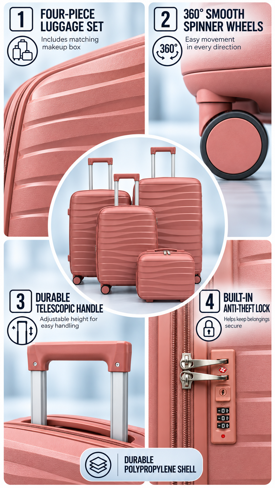 Luggage Set with Makeup Case