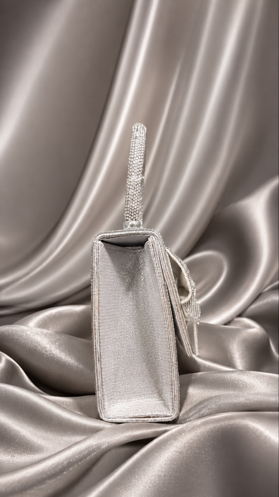 Women’s Silver/Gold Rhinestone Evening Handbag with Bow