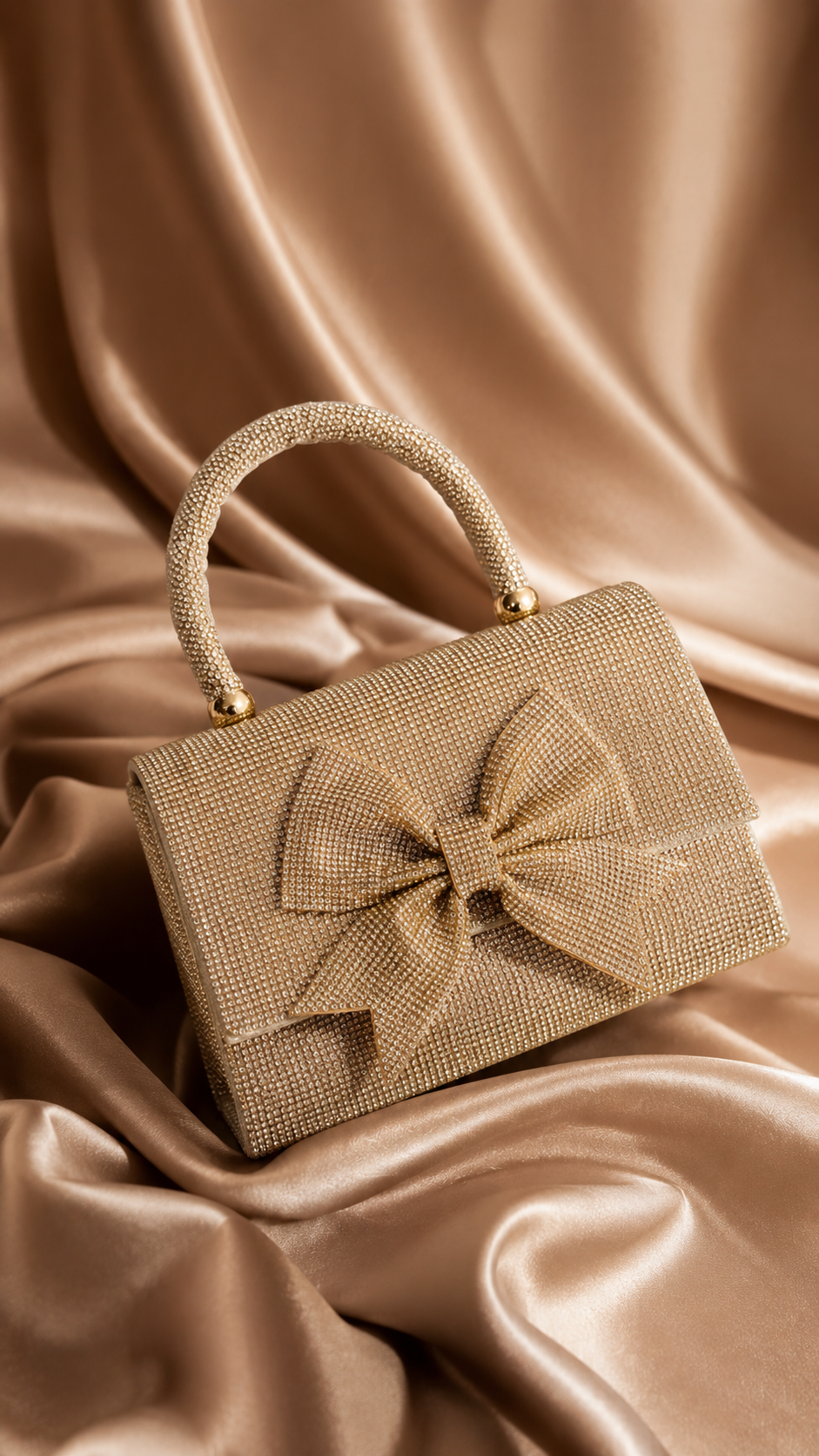Women’s Silver/Gold Rhinestone Evening Handbag with Bow