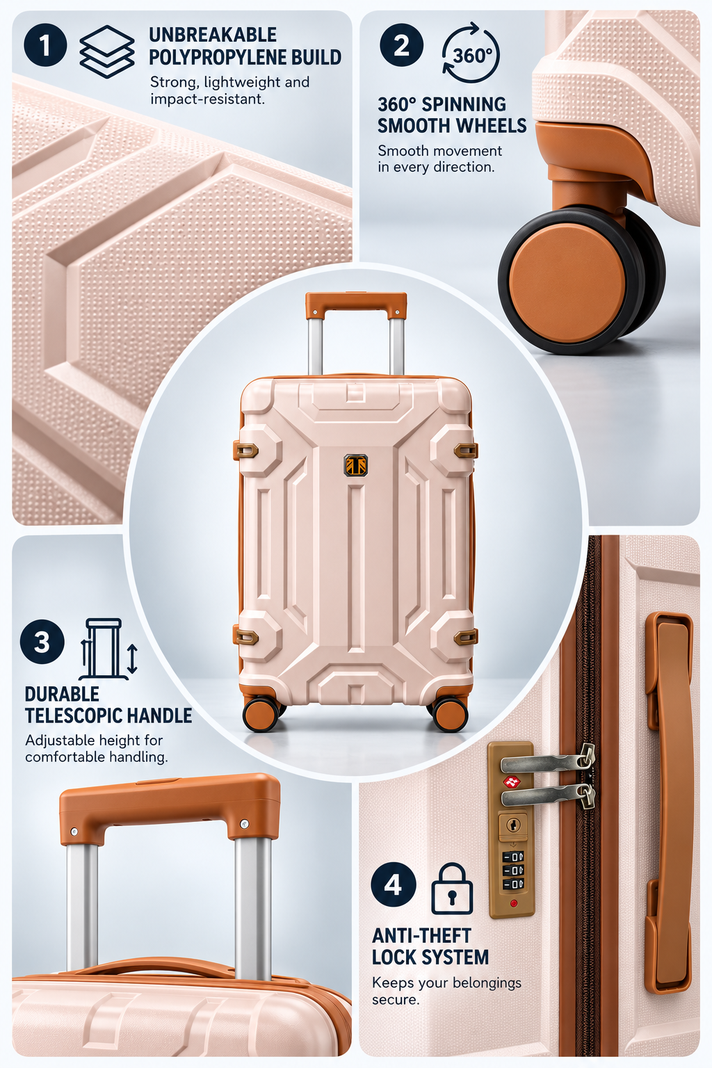 Polypropylene Hard Shell Trolley Suitcase