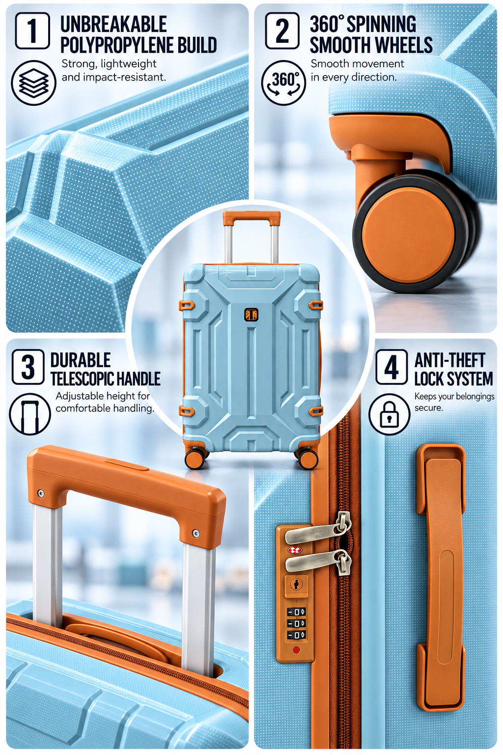 Polypropylene Hard Shell Trolley Suitcase
