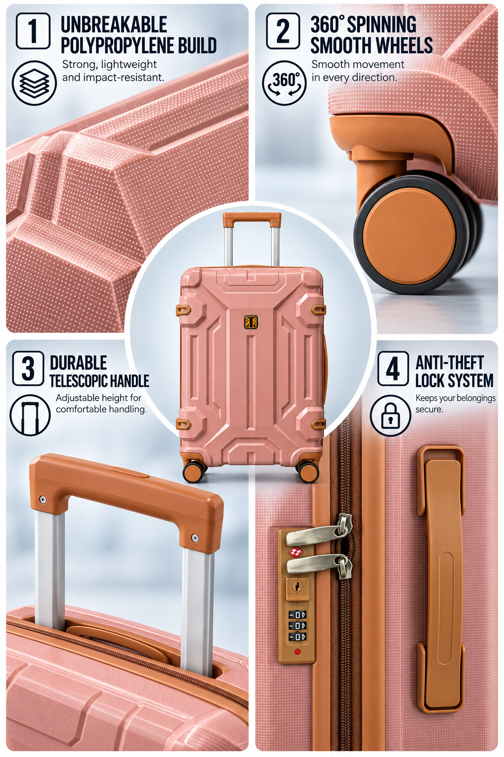 Polypropylene Hard Shell Trolley Suitcase