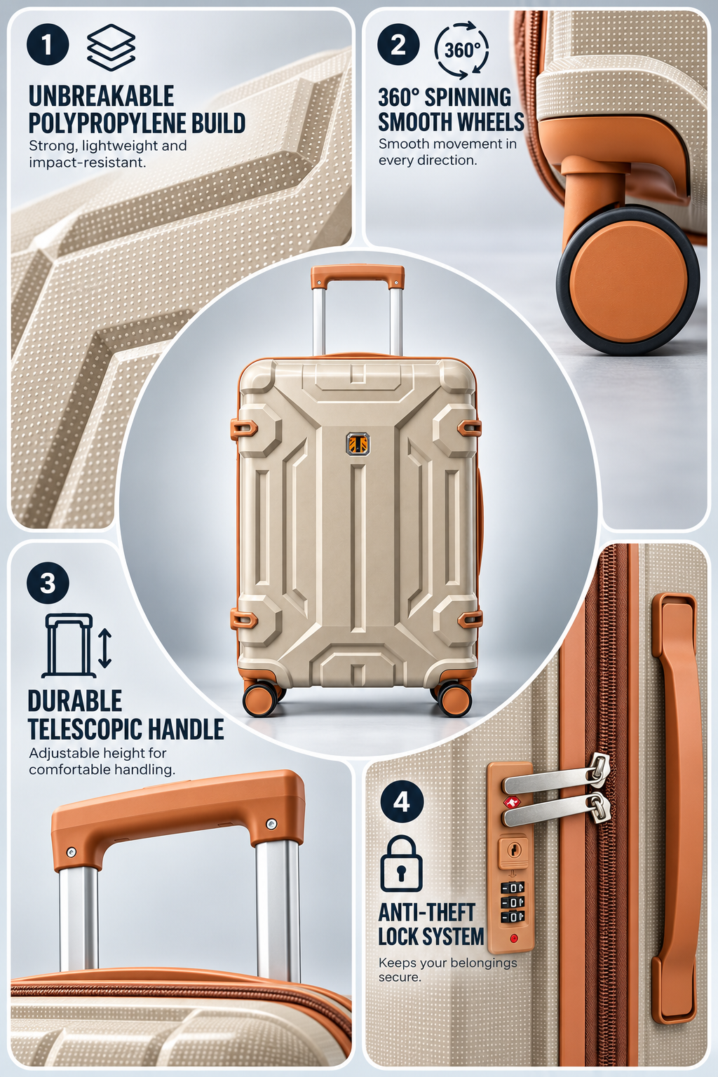 Polypropylene Hard Shell Trolley Suitcase