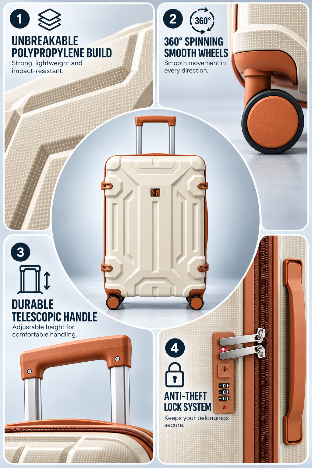 Polypropylene Hard Shell Trolley Suitcase