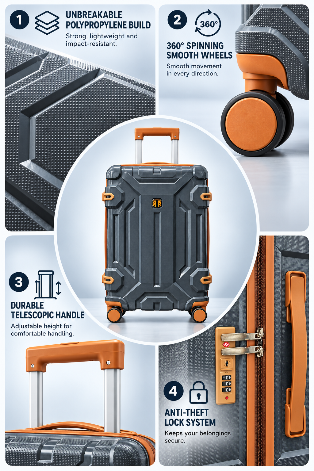 Polypropylene Hard Shell Trolley Suitcase