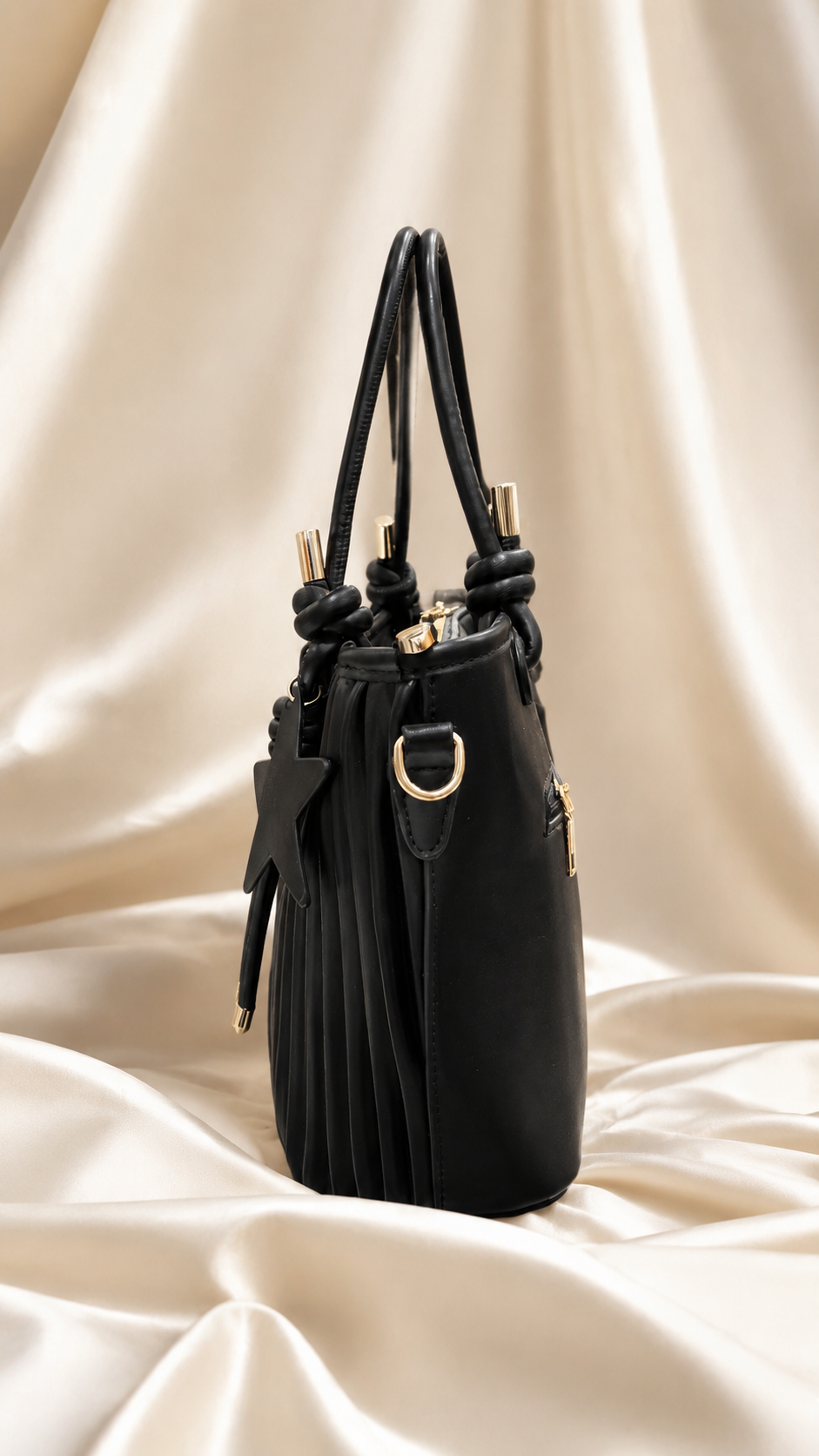 Women’s Pleated Tote Bag with Star Charm