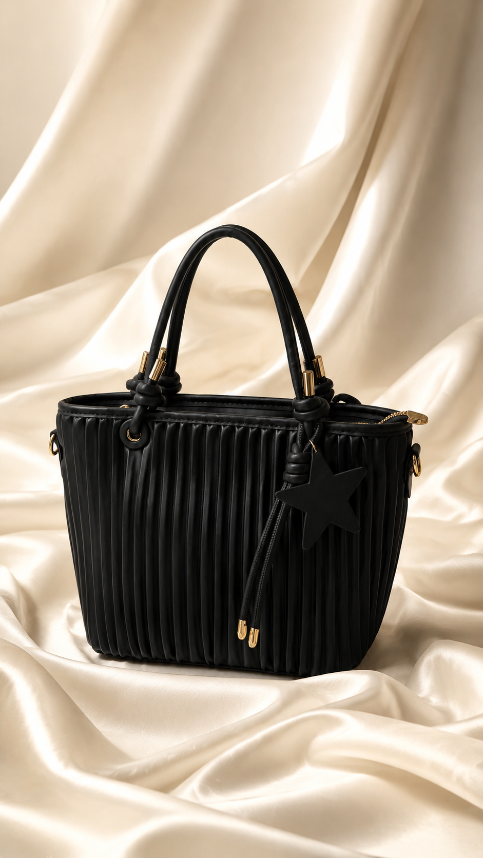 Women’s Pleated Tote Bag with Star Charm