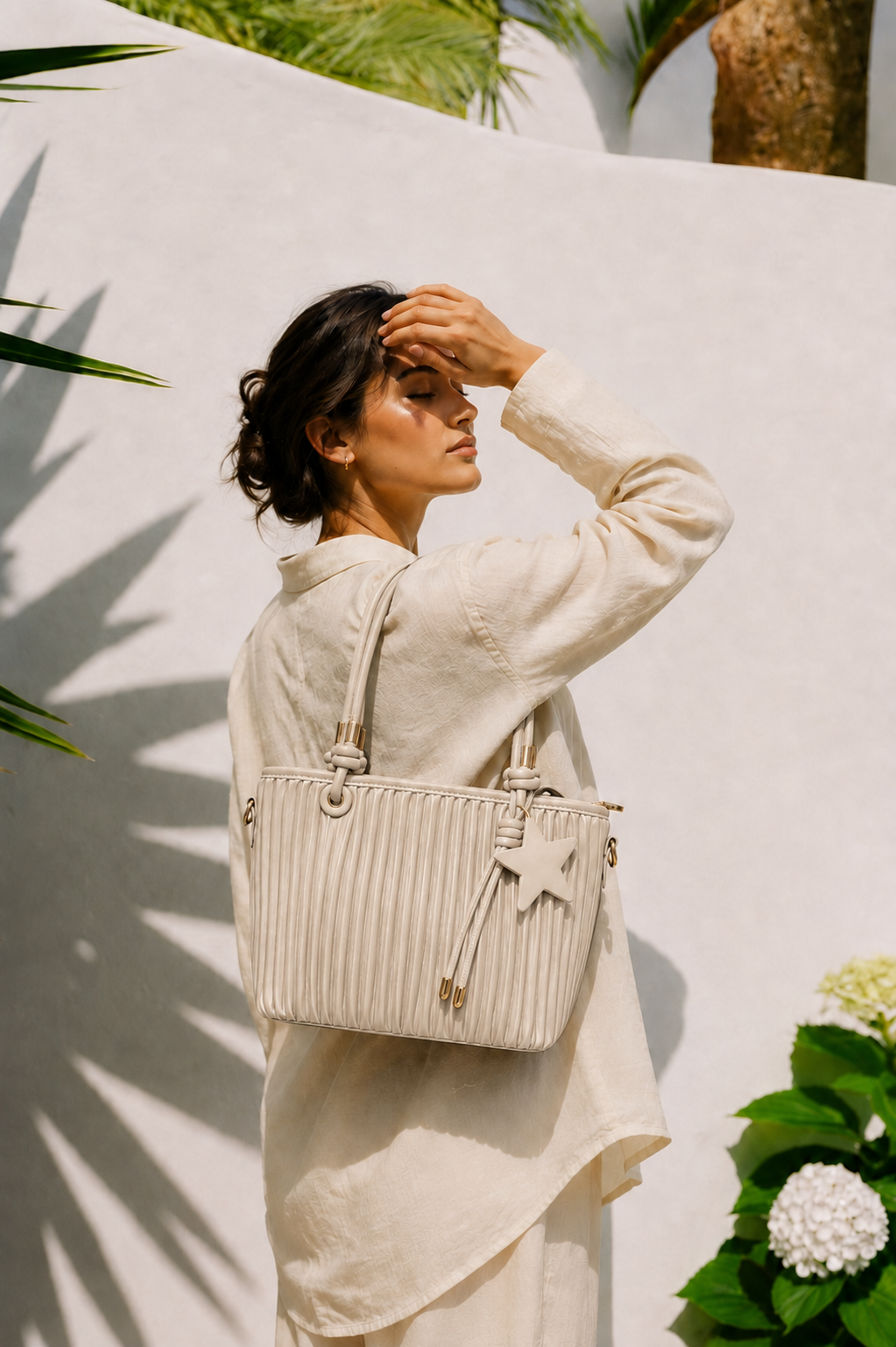 Women’s Pleated Tote Bag with Star Charm
