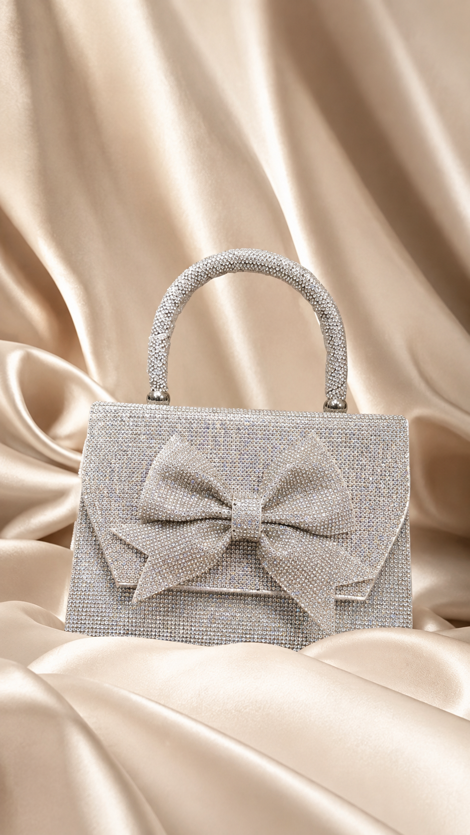 Women’s Silver/Gold Rhinestone Evening Handbag with Bow
